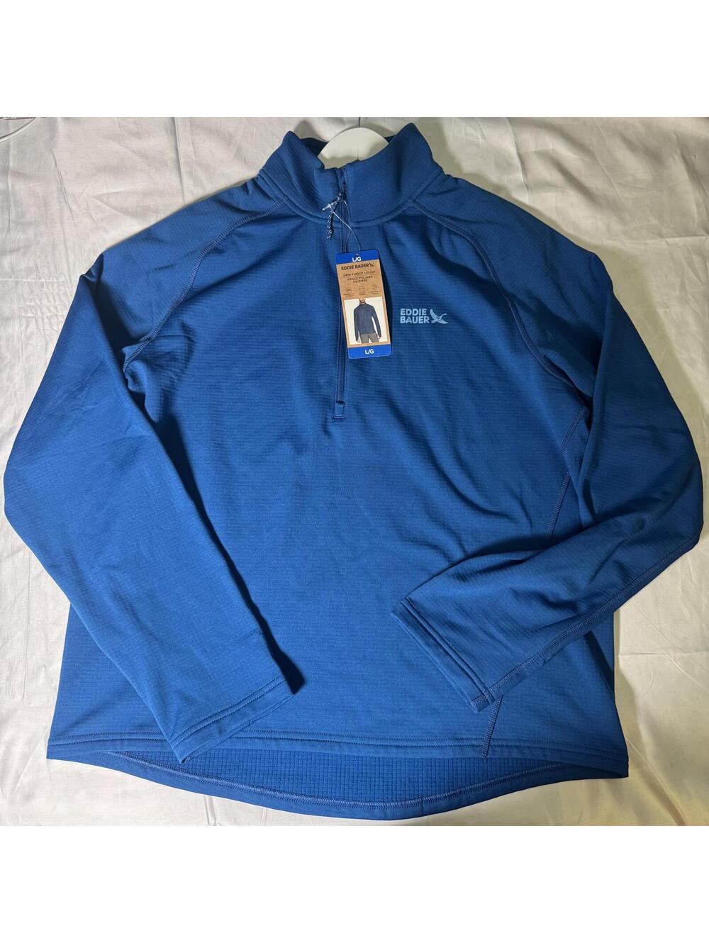 Eddie Bauer Grid Fleece 1/2 Zip Pullover Men’s Large Blue Performance Top NWT
